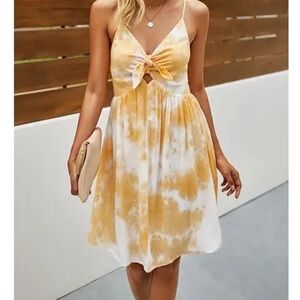 Tie-Dye V-Neck Dress in Yellow and White with cutout